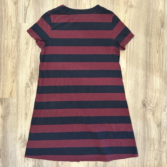 Duffield Lane Navy Burgundy Stripe Short Sleeve Pullover Shirt Midi Dress Size L - Picture 6 of 6
